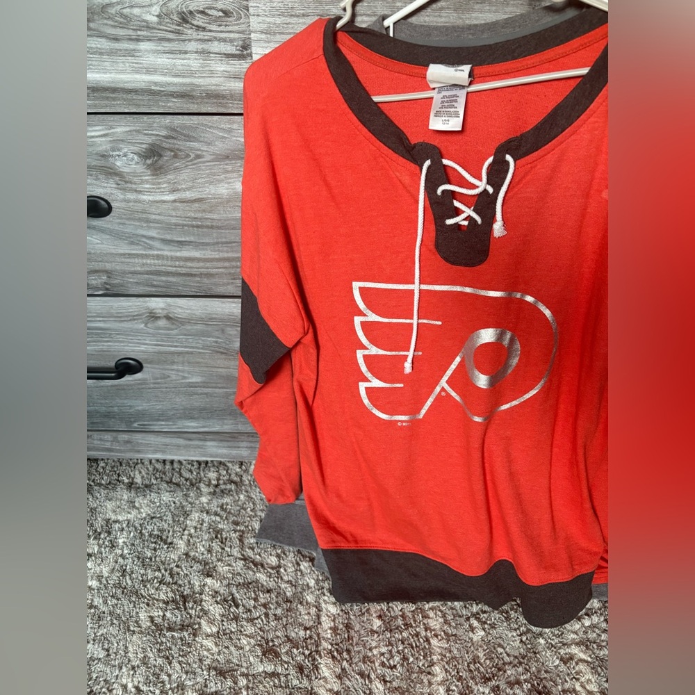 NHL Red and Black Lace-Up Top